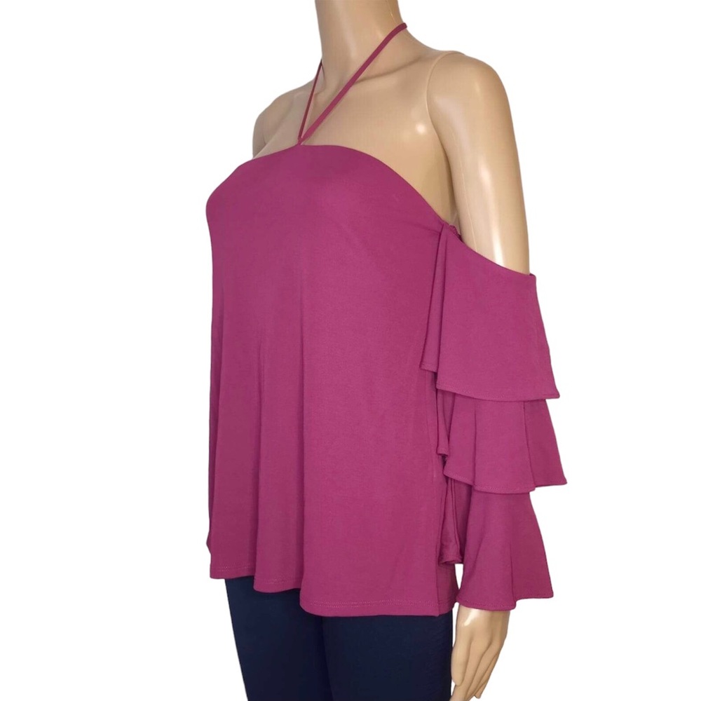 White House Black Market Off The-Shoulder 3/4 Sleeve Tiered Top Size 0 - Picture 4 of 11